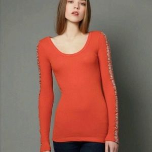 Free people heart on your sleeve orange/red thermal top. XS.